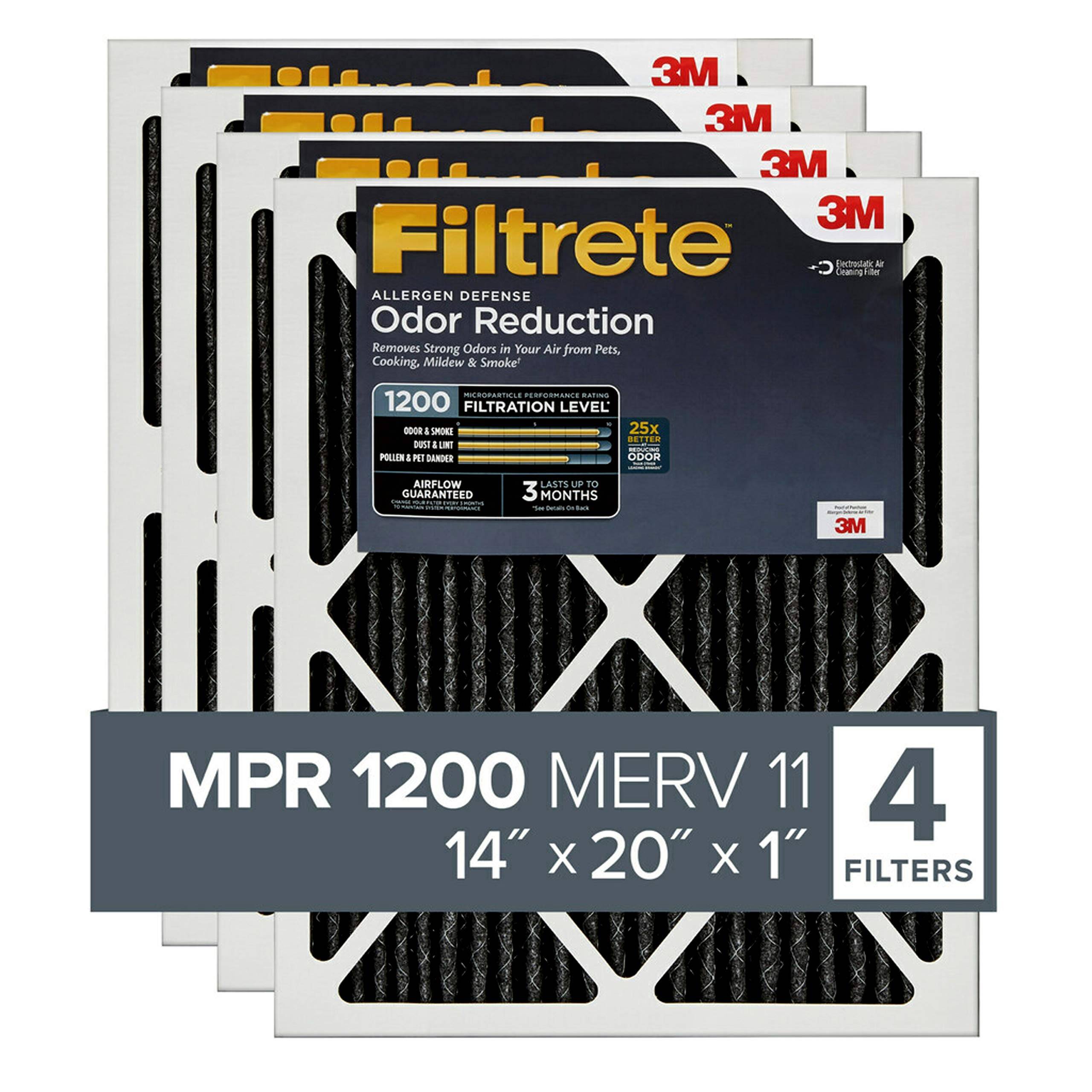 3M Filtrete 14x20x1 MPR 1200 Clean Living Odor Reduction Furnace & AC Air Filter - 4-Pack